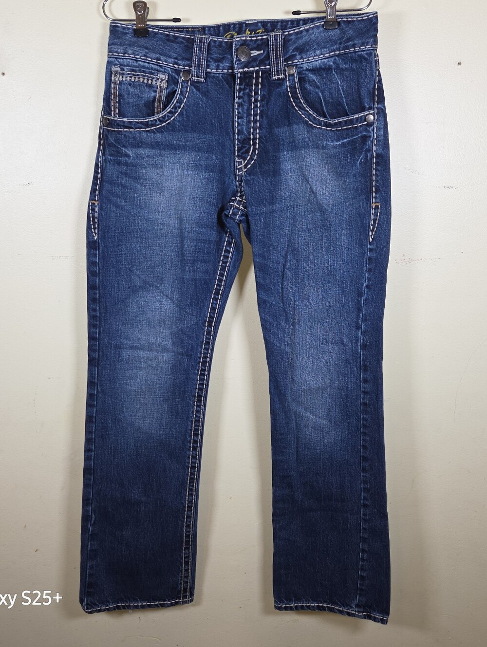 Rock 47 Wrangler Bootcut Jeans 32x32 Medium Wash Western Thick Stitch